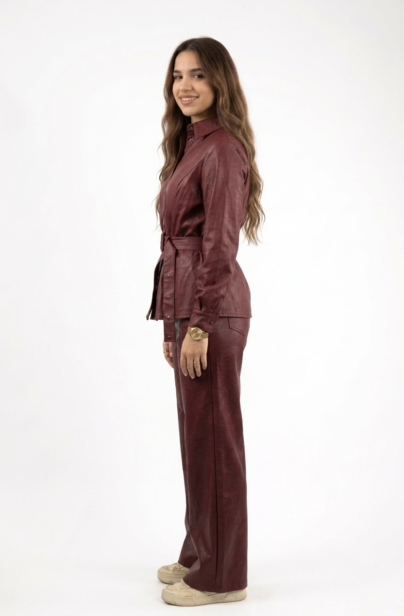 Faux Leather Belted Suit