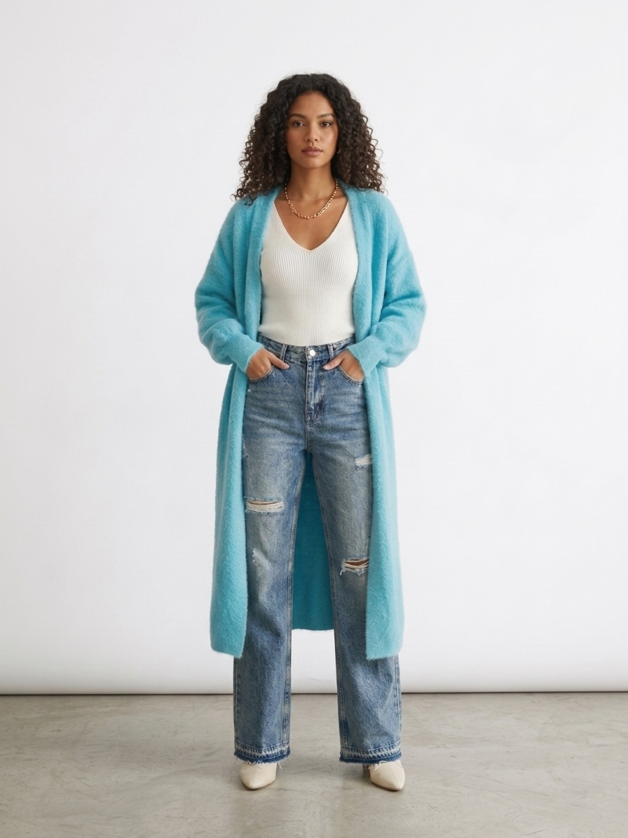 Aqua Blue Longline Cozy Cardigan