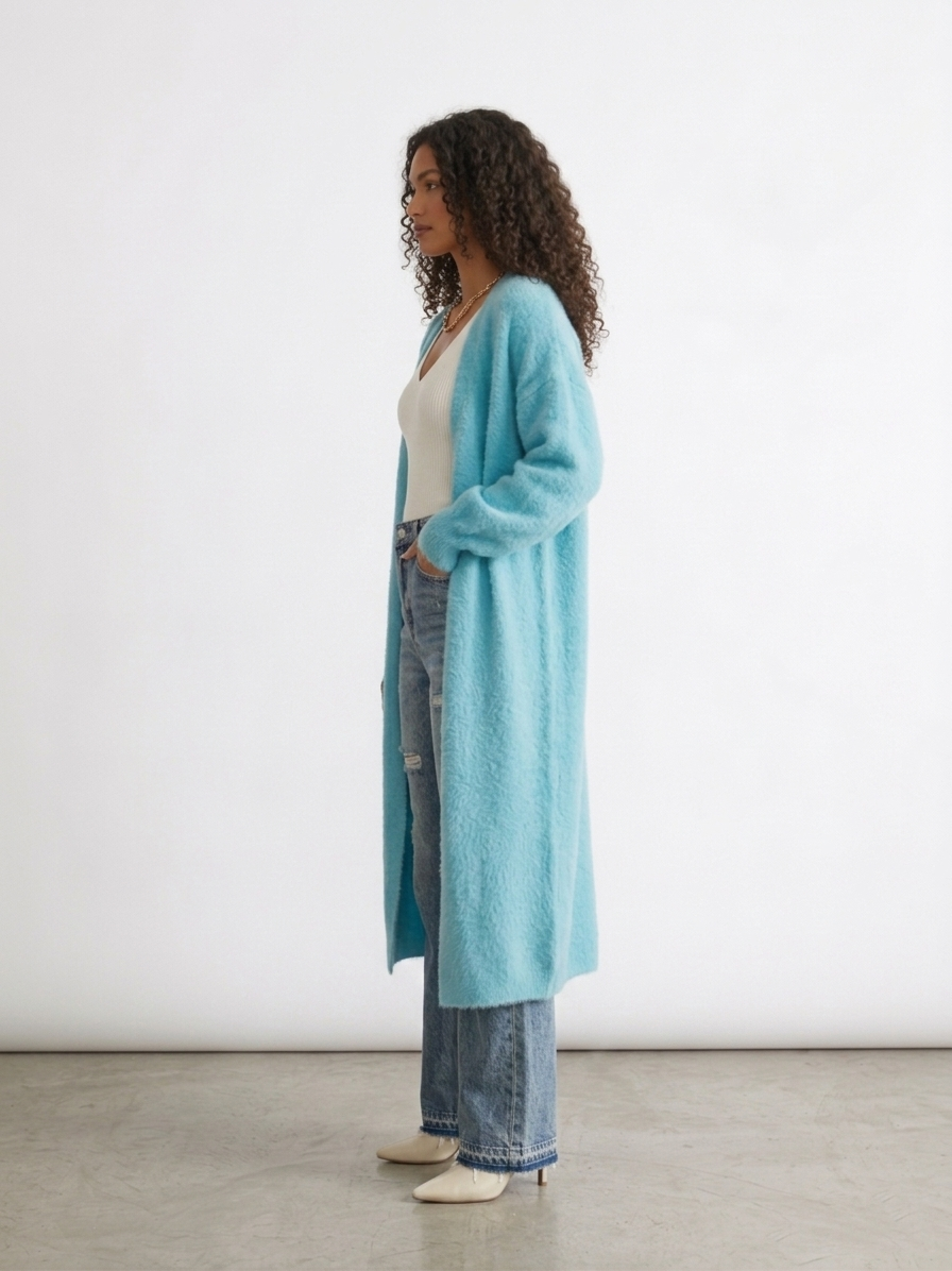 Aqua Blue Longline Cozy Cardigan