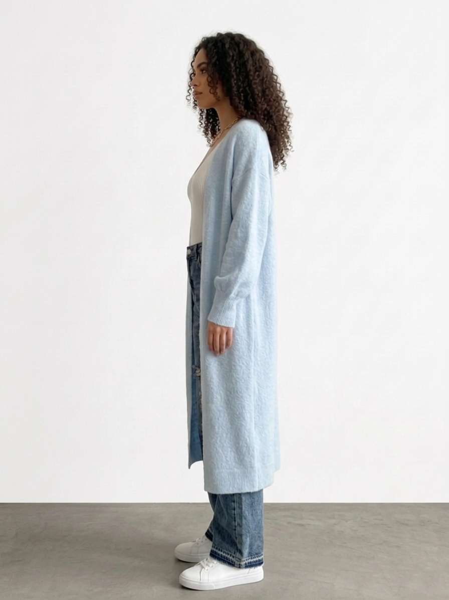 Sky Blue Longline Knit Cardigan