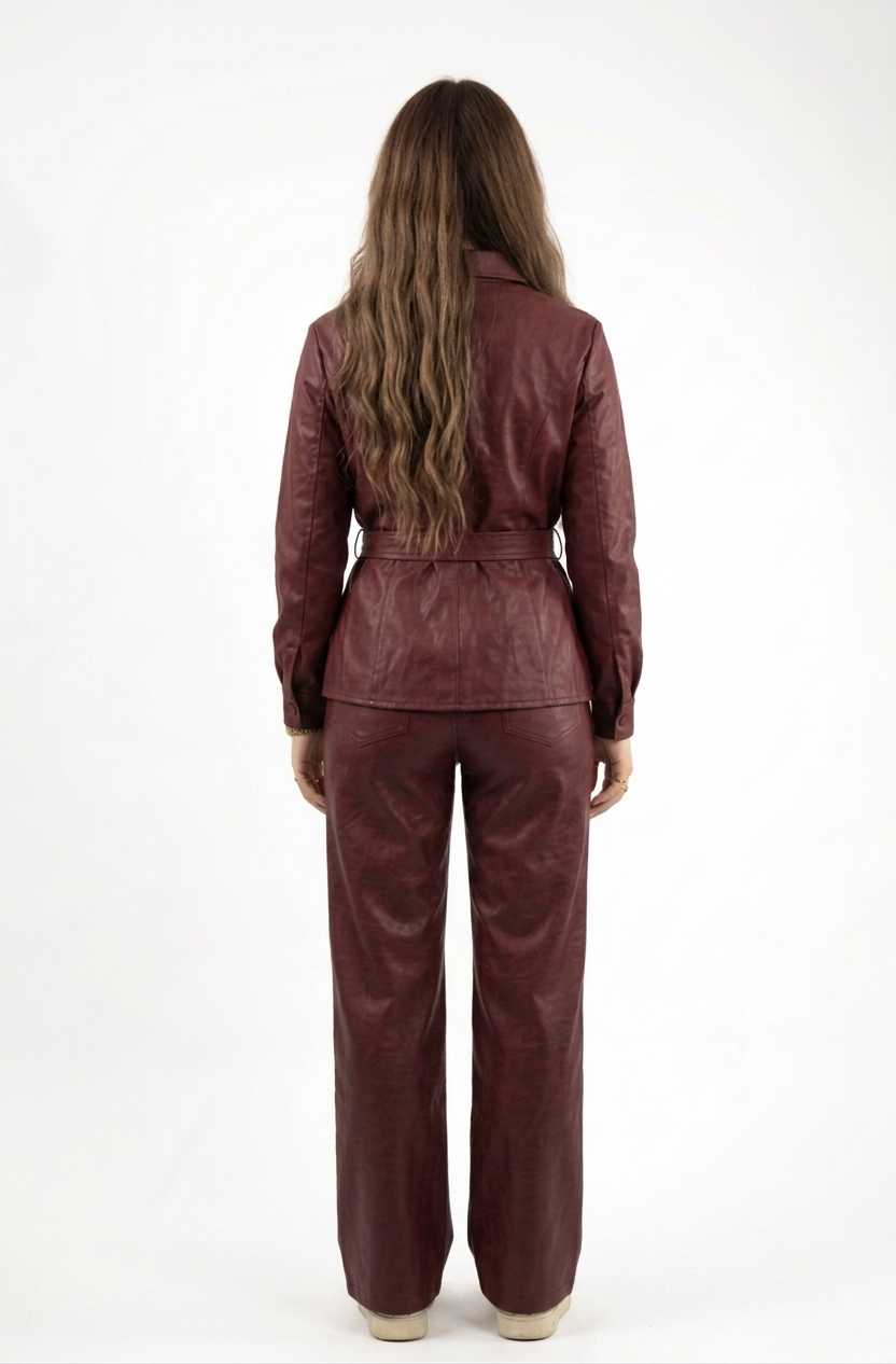 Faux Leather Belted Suit