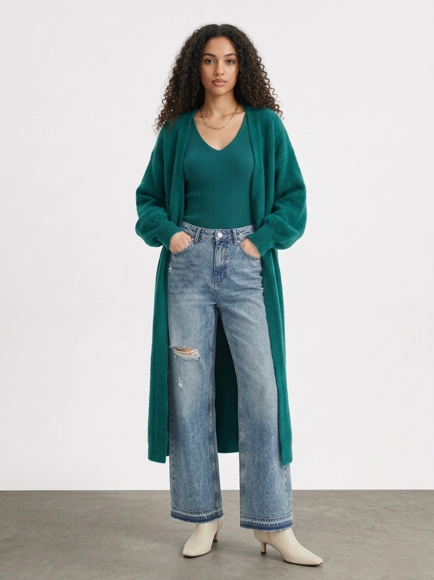 Emerald Green Longline Knit Cardigan