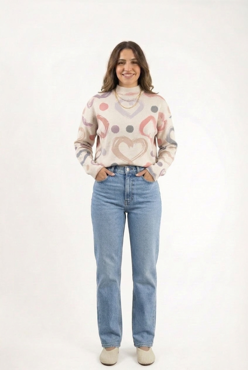 Pastel Heart Print Knit Top