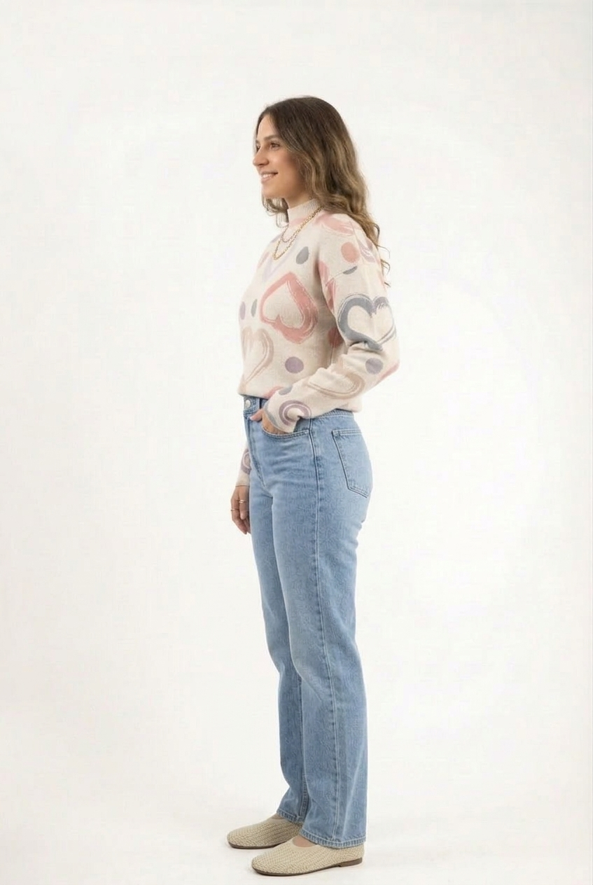 Pastel Heart Print Knit Top