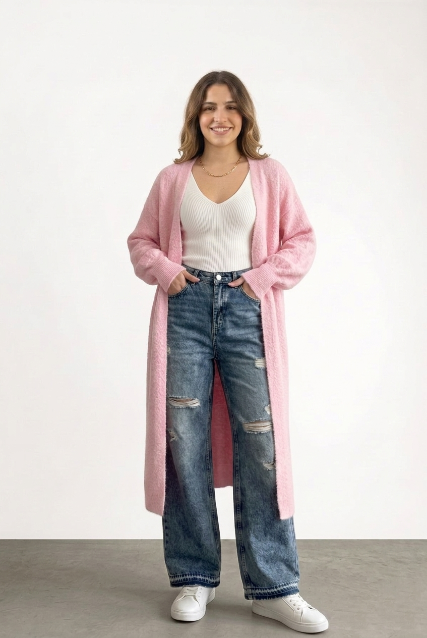 Sky Blue Longline Knit Cardigan