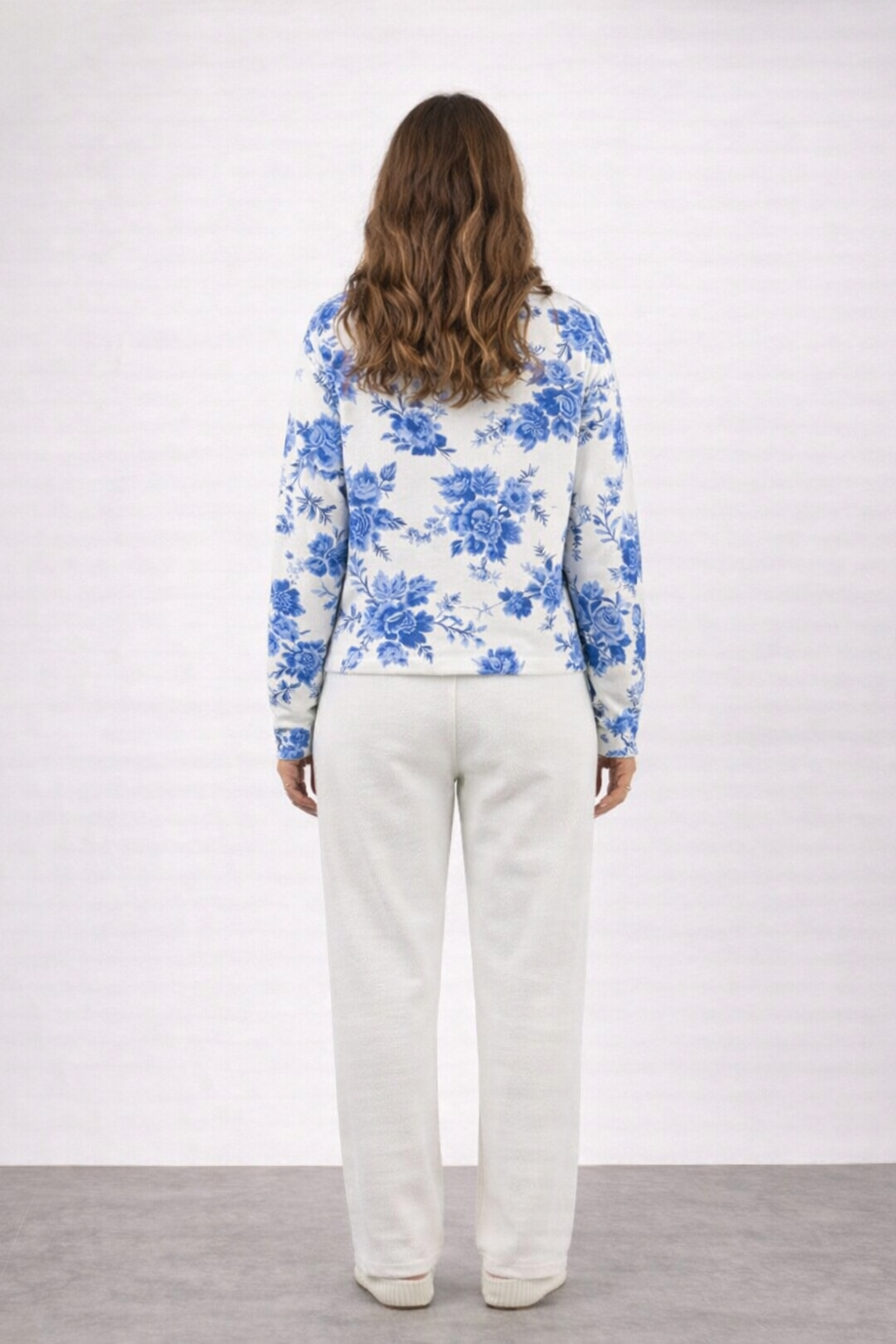 Blue Floral Print Knit Top